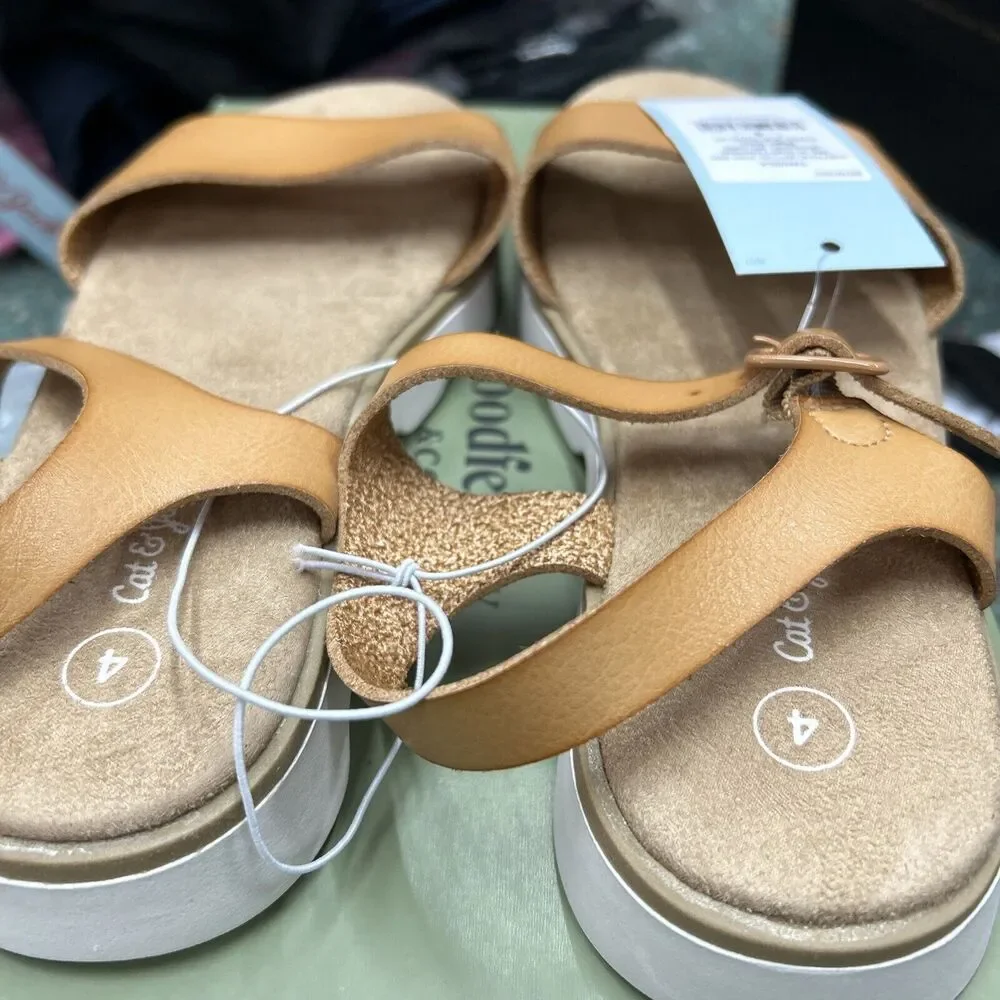 Cat & Jack Girls' Isla Ankle Strap Sandals SIZE 4 Tan‎